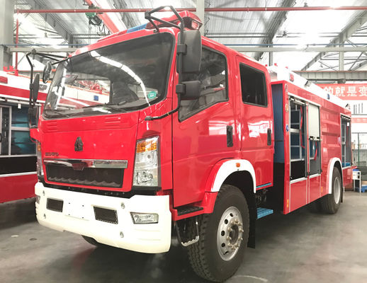HOWO Red Color Water Tank Fire Truck 4000L Capacity For Road Spraying Multipurpose